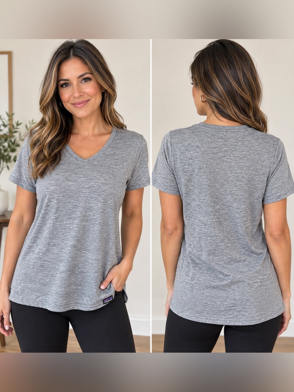 Patagonia Gray Heather V-Neck Short Sleeve Tee